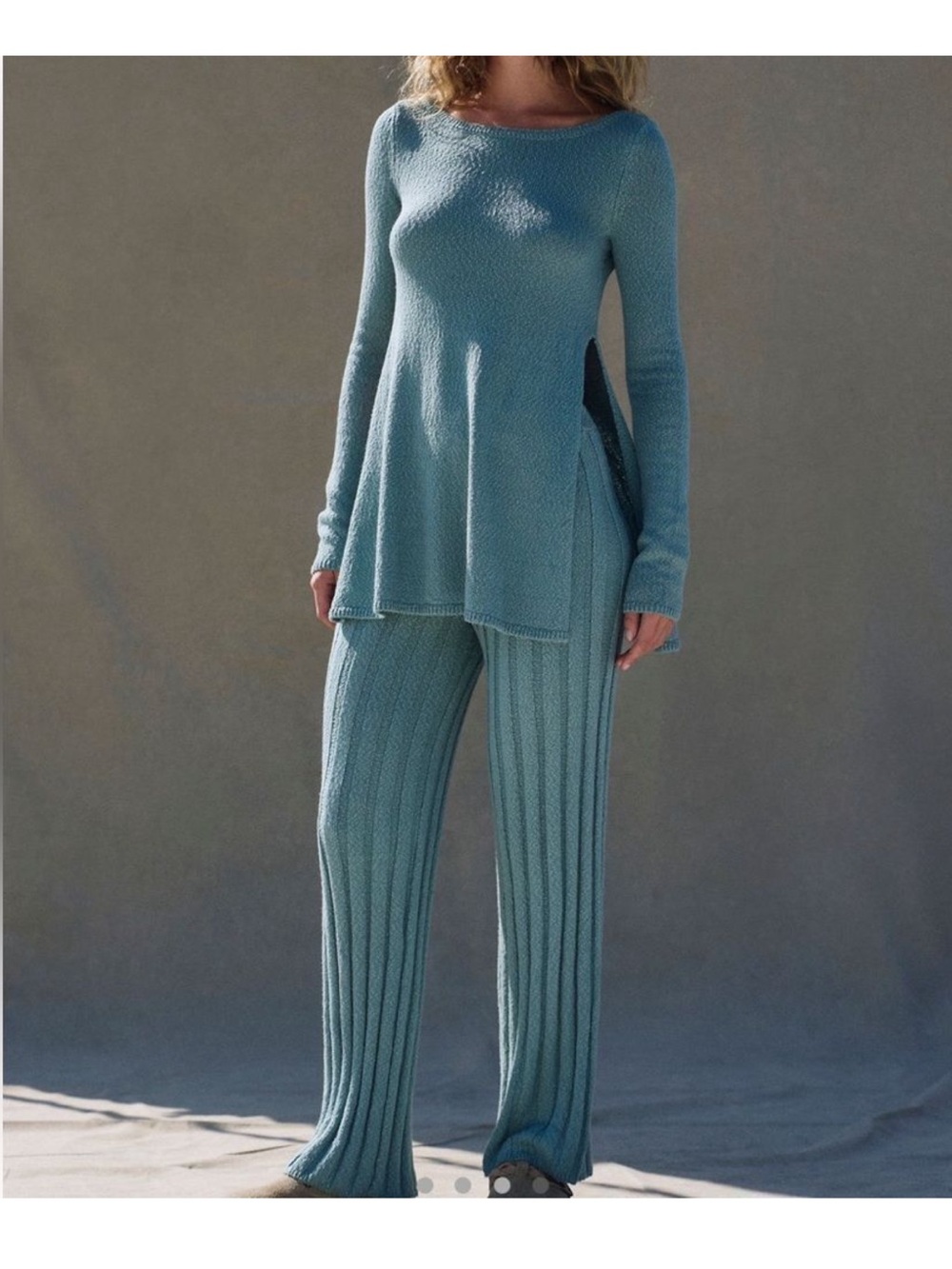Free People Seafoam Ribbed Knit Lounge Set
